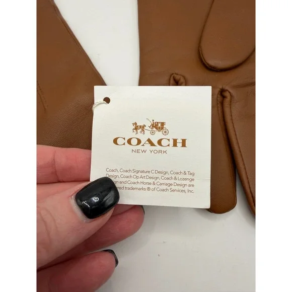 Coach Gloves Women 8 Saddle Brown Basic Sheep Leather Merino Wool Lined‎ NWT - Picture 5 of 7